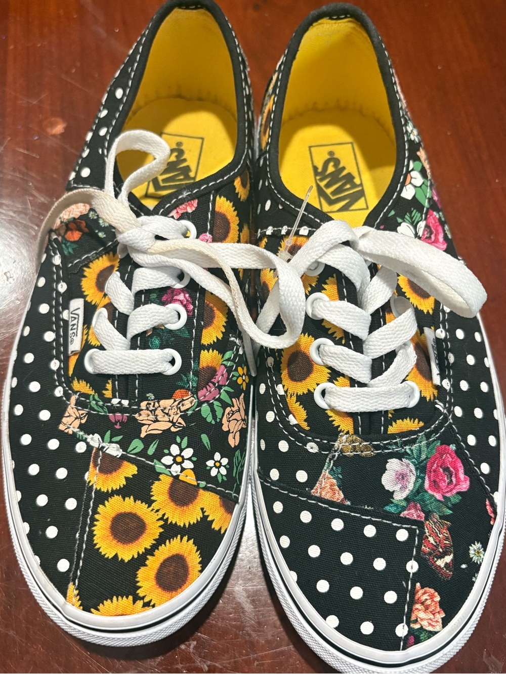 Vans Kids Black Floral & Sunflower Polka Dot Lace-Up Sneakers